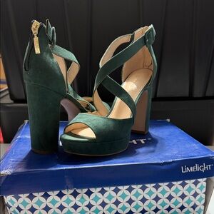 Limelight Dark Green Strappy Platform Heels